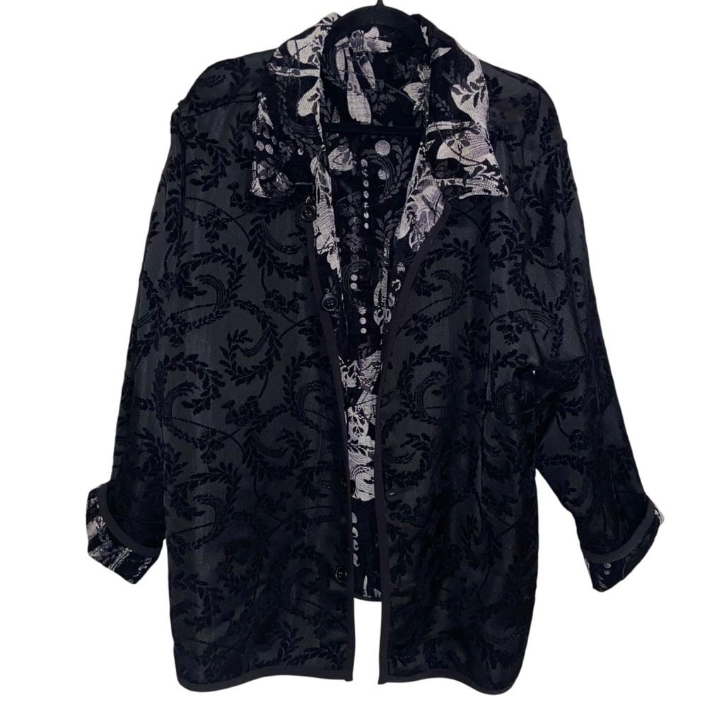 Dressbarn Jacket Womens Plus Size 24 Reversible Tapestry Floral Brocade Artsy - Picture 2 of 13